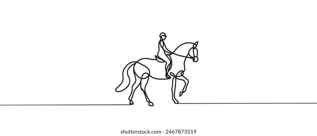 Continuous single line drawing. graphic illustration of a rider on a horse