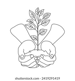 Continuous single line drawing of  growing plants with hand vector illustration