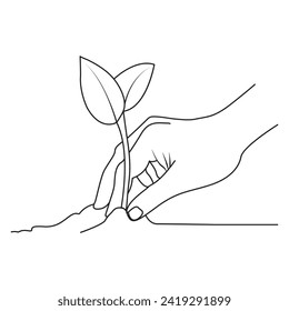 Continuous single line drawing of  growing plants with hand vector illustration