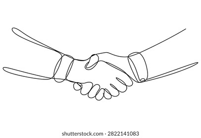 Continuous single line drawing of a handshake between two people showing a business agreement or partnership concept Vector, illustration