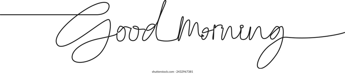 Kontinuierliche Einzelzeilenzeichnung von handgeschriebenen Wörtern GOOD MORNING, Line Art Vektor-Illustration