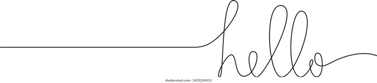 continuous single line drawing of handwritten word HELLO, line art vector illustration