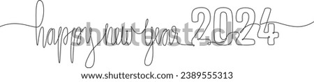 continuous single line drawing of handwritten text happy new year 2024, new year line art vector illustration