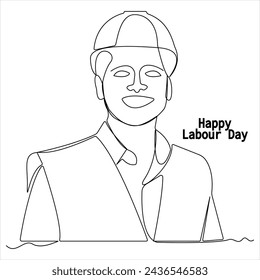 Continuous single line drawing of happy labour day concept outline vector illustration