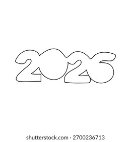 Continuous single line drawing of happy new year 2026, new year line art illustration 