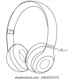 Continuous single line drawing of headphone,earphone outline vector illustration