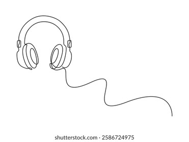 Continuous single line drawing of headphones. Device, gadget for listening to music. Vector illustration