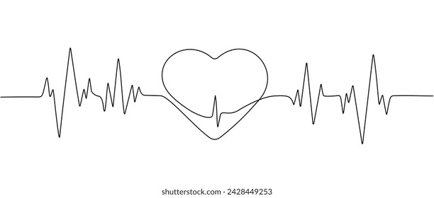 Continuous single line drawing heart pulse icon.      Heartbeat Logo  , Cardiogram. One line heartbeat graph.   Vector graphic illustration