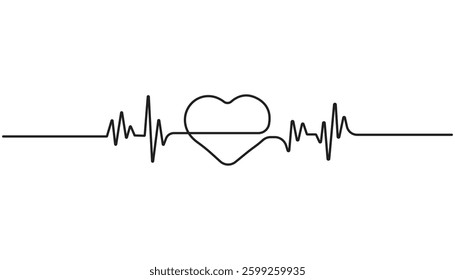 Continuous single line drawing of heartbeat pulse. Simple heartbeat pulse one line art vector illustration