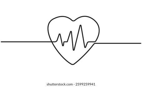 Continuous single line drawing of heartbeat pulse. Simple heartbeat pulse one line art vector illustration