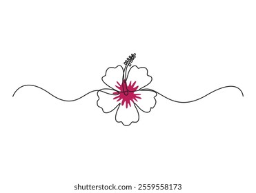 Continuous single line drawing of hibiscus flower. Floral abstract symbol in simple linear style. Organic red herbal tea concept in editable stroke. Vector illustration