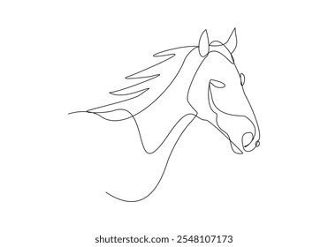 Dibujo continuo de una sola línea de cabeza de caballo unicornio semental mamífero animal fauna silvestre zoo sketch Ilustración vectorial