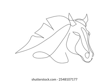 Dibujo continuo de una sola línea de cabeza de caballo unicornio semental mamífero animal fauna silvestre zoo sketch Ilustración vectorial