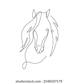 Dibujo continuo de una sola línea de cabeza de caballo unicornio semental mamífero animal fauna silvestre zoo sketch Ilustración vectorial