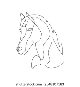 Dibujo continuo de una sola línea de cabeza de caballo unicornio semental mamífero animal fauna silvestre zoo sketch Ilustración vectorial