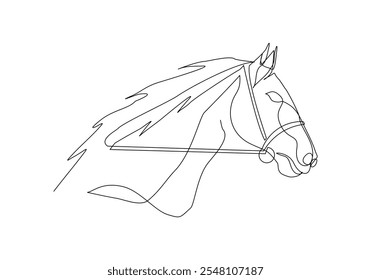 Dibujo continuo de una sola línea de cabeza de caballo unicornio semental mamífero animal fauna silvestre zoo sketch Ilustración vectorial