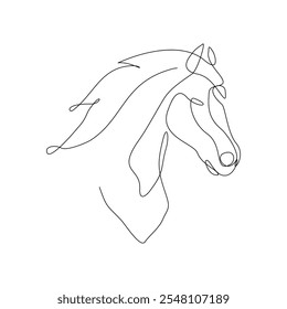 Dibujo continuo de una sola línea de cabeza de caballo unicornio semental mamífero animal fauna silvestre zoo sketch Ilustración vectorial