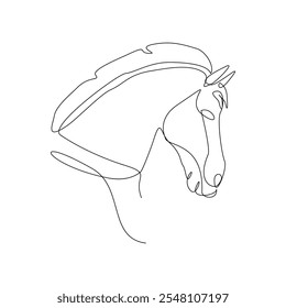 Dibujo continuo de una sola línea de cabeza de caballo unicornio semental mamífero animal fauna silvestre zoo sketch Ilustración vectorial