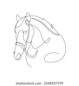 Dibujo continuo de una sola línea de cabeza de caballo unicornio semental mamífero animal fauna silvestre zoo sketch Ilustración vectorial