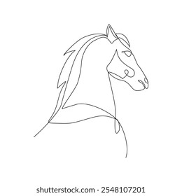 Dibujo continuo de una sola línea de cabeza de caballo unicornio semental mamífero animal fauna silvestre zoo sketch Ilustración vectorial