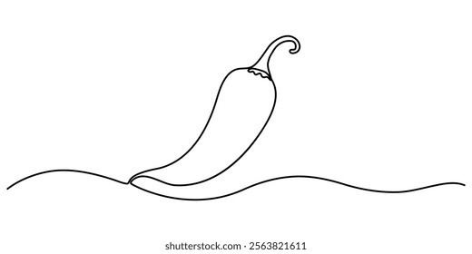 Continuous single line drawing of hot chili vector illustration  design, Continuous one line drawing of hot red chili pepper graphic design. Single line art illustration of spicy chili pepper, Mirchi.