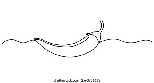 Continuous single line drawing of hot chili vector illustration  design, Continuous one line drawing of hot red chili pepper graphic design. Single line art illustration of spicy chili pepper, Mirchi.