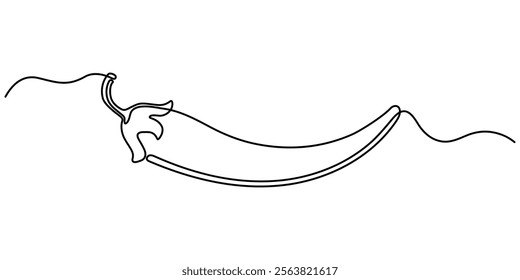 Continuous single line drawing of hot chili vector illustration  design, Continuous one line drawing of hot red chili pepper graphic design. Single line art illustration of spicy chili pepper, Mirchi.