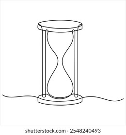 Continuous single line drawing of hourglass with flow sand Retro timer as time passing concept vector illustration