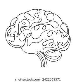 Continuous single line drawing of Human brain Vector illustration on a white background