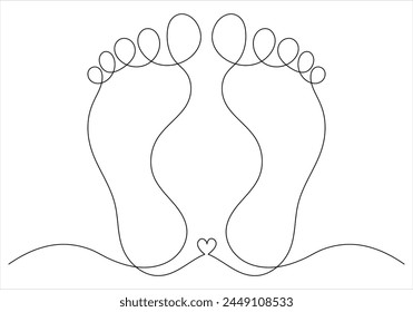 
Continuous single line drawing of human bare footprints. vector illustration 