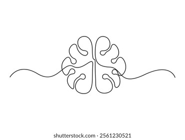 Continuous single line drawing of human brain. Hand drawn minimalism style. Brain line art vector illustration