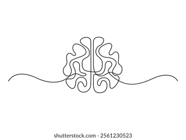 Continuous single line drawing of human brain. Hand drawn minimalism style. Brain line art vector illustration