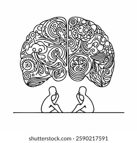 Continuous single line drawing human brain neural connections