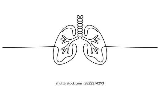 Continuous single line drawing of human lungs with windpipe respiratory system design