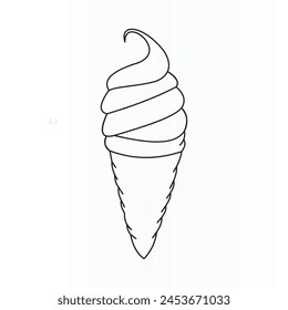 continuous single line drawing of ice cream cone with soft serve, line art vector