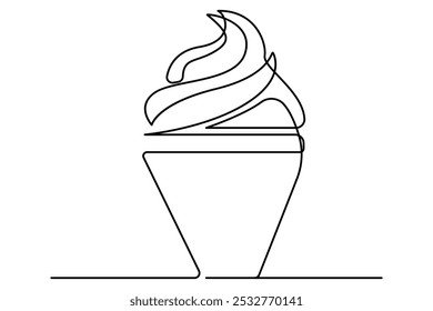 Continuous single line drawing of ice creme line art illustration