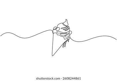 Continuous single line drawing of ice cream Hand drawn vector, Dessert concept. Editable stroke, simple doodle design, vector illustration.