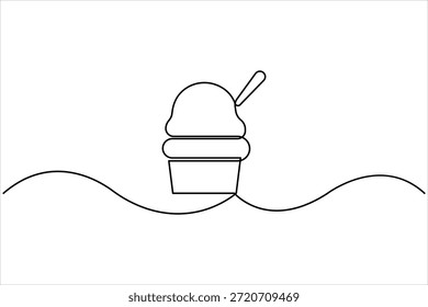 Dibujo continuo de una sola línea de taza de helado. Ilustración del postre del arte de la línea de la taza del helado, comida dulce y fría