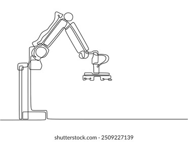 Dibujo continuo de una sola línea de robots industriales. Representa la tecnología de fabricación avanzada en un formato de Vector limpio.