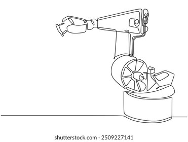 Continuous single line drawing of industrial robots. Represents modern automation and manufacturing with a minimalist approach.