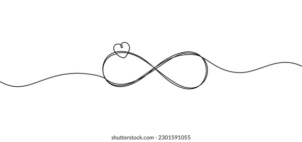 dibujo continuo de línea única con símbolo de infinito con forma de corazón, ilustración vectorial de la línea de amor eterna