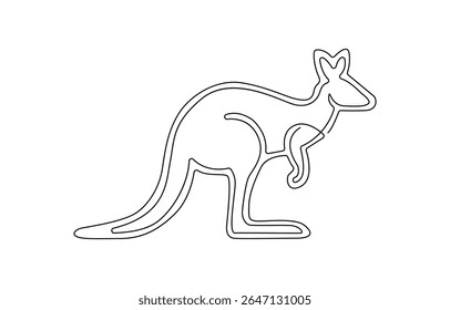 Desenho de linha única contínuo do canguru. Simples um vetor de arte de linha, Desenho de linha contínua de um canguru saltando, Continuous um simples único.