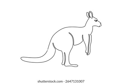 Desenho de linha única contínuo do canguru. Simples um vetor de arte de linha, Desenho de linha contínua de um canguru saltando, Continuous um simples único.