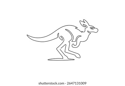 Desenho de linha única contínuo do canguru. Simples um vetor de arte de linha, Desenho de linha contínua de um canguru saltando, Continuous um simples único.
