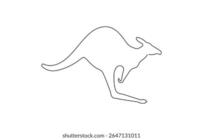 Desenho de linha única contínuo do canguru. Simples um vetor de arte de linha, Desenho de linha contínua de um canguru saltando, Continuous um simples único.