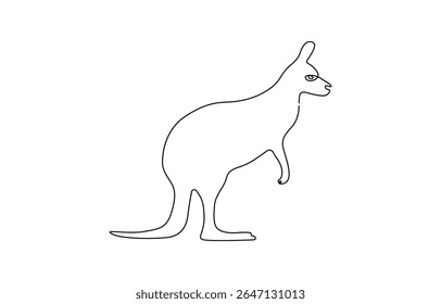 Desenho de linha única contínuo do canguru. Simples um vetor de arte de linha, Desenho de linha contínua de um canguru saltando, Continuous um simples único.
