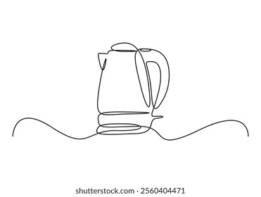 Continuous single line drawing of kettle with handle. Camping cooking equipment gas stove kettle. Vector illustration