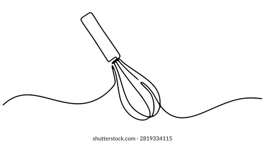 Continuous single line drawing of a kitchen whisk for baking and cooking isolated on a white background Vector, illustration