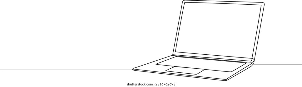 continuous single line drawing of laptop computer, line art vector illustration