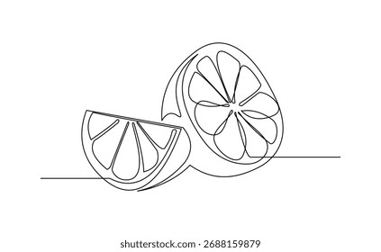 Continuous single line drawing of lemon lime fresh summer fruit sketch editable stroke vector illustration	